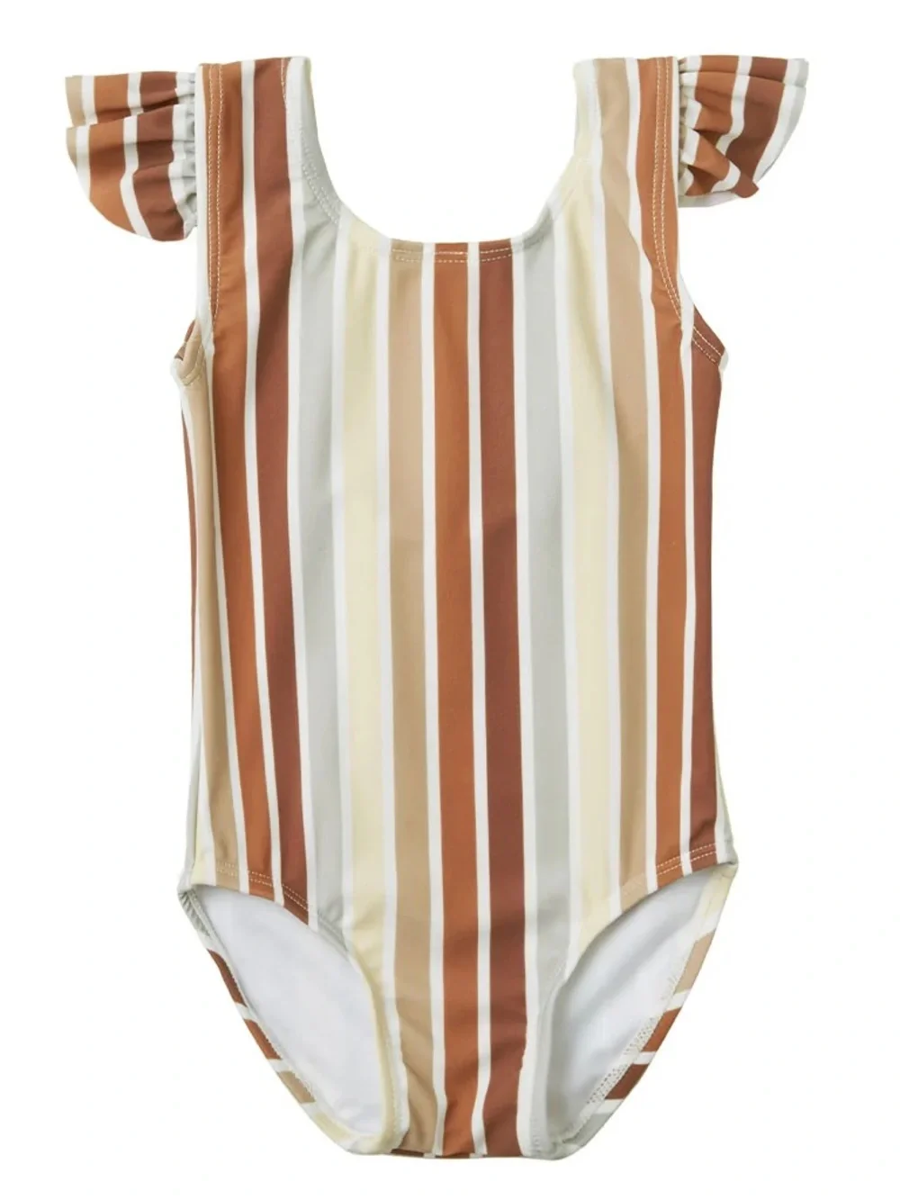 Rylee + Cru multi stripe Brown Cream Color frill one piece Swimsuit size 4-5